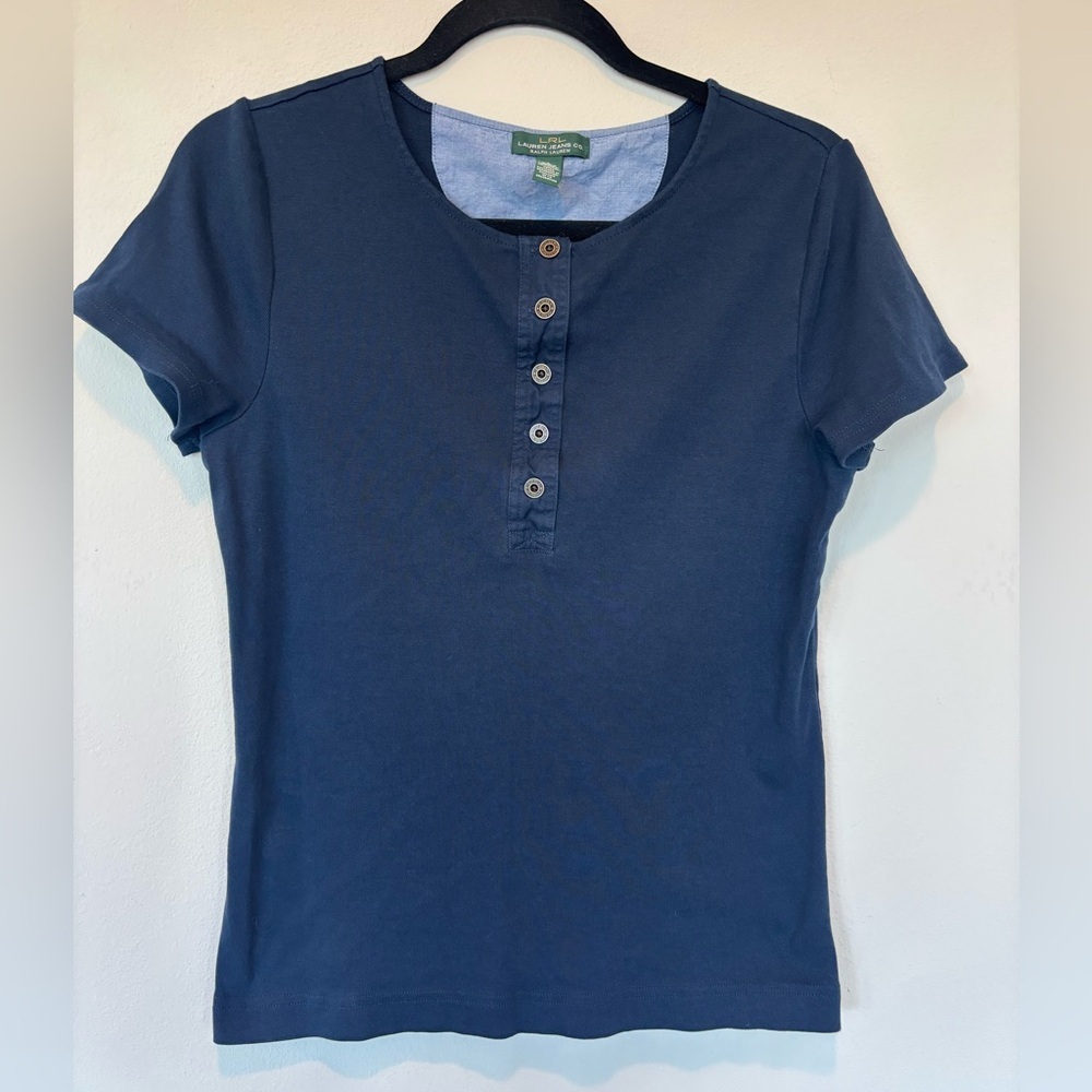 Lauren Ralph Lauren Navy Buttoned Short Sleeve Tee 136 - sale!